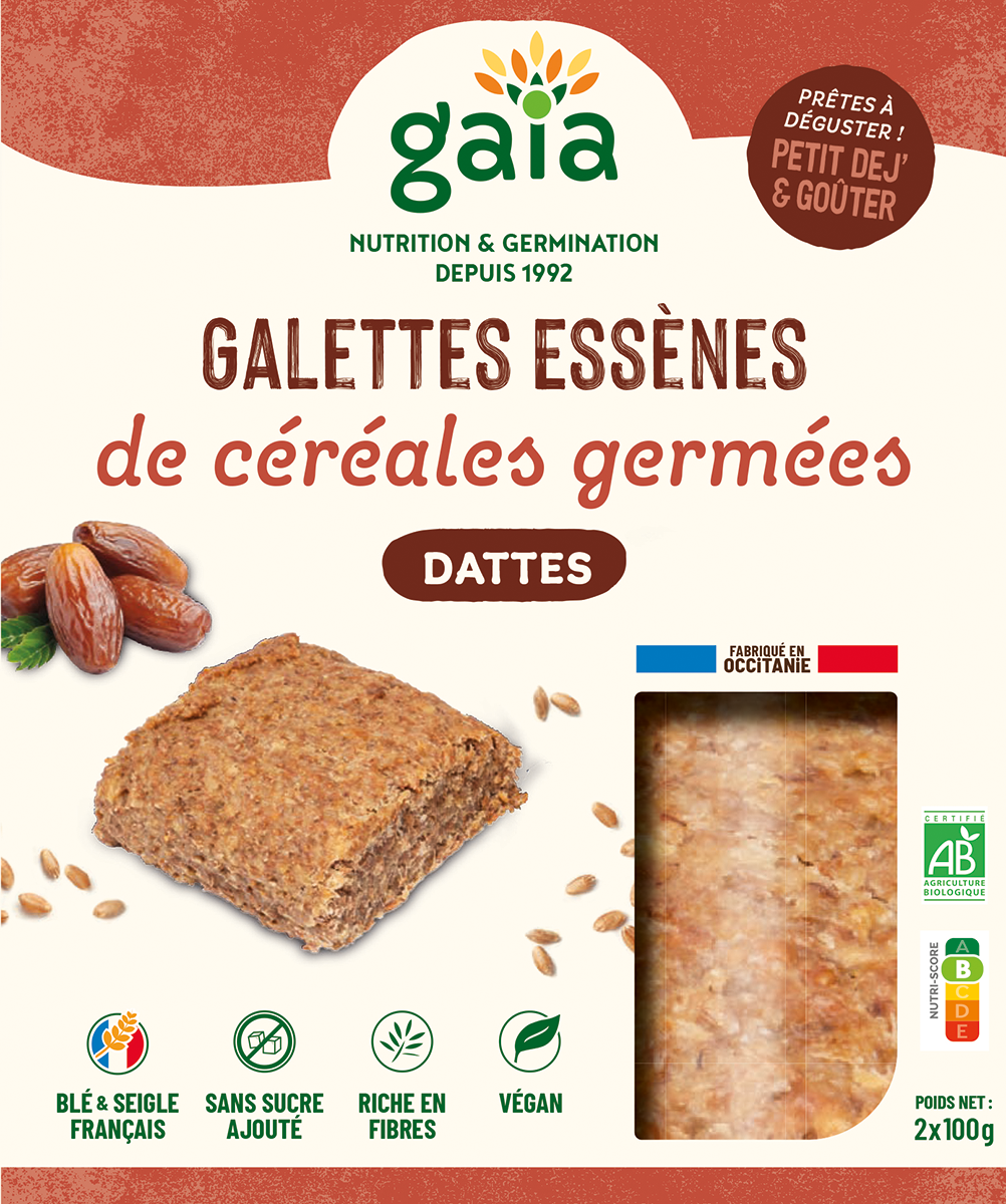Gaia -- Galettes essènes de céréales germées dattes - 2 x 100 g