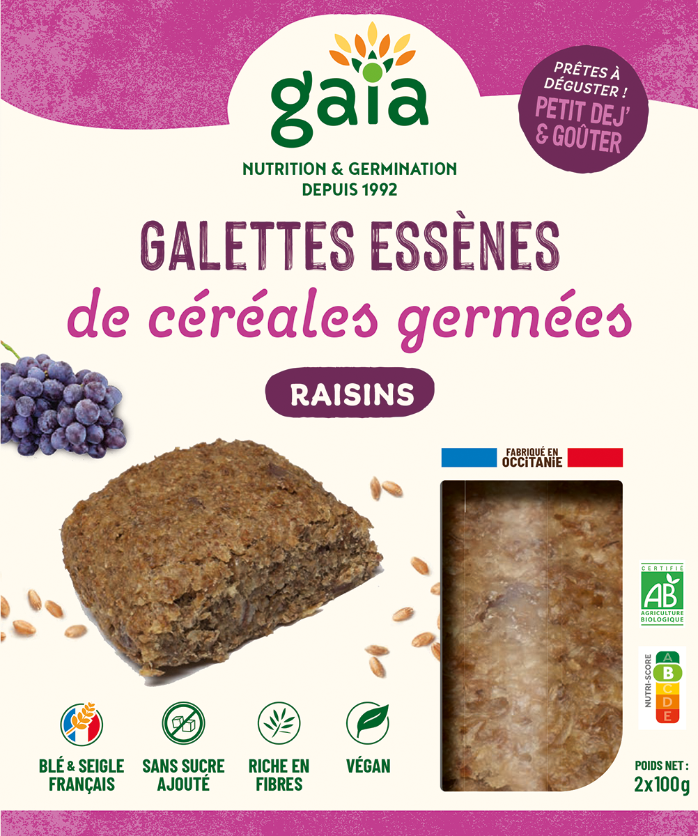 Gaia -- Galettes essènes de céréales germées raisins - 2 x 100 g