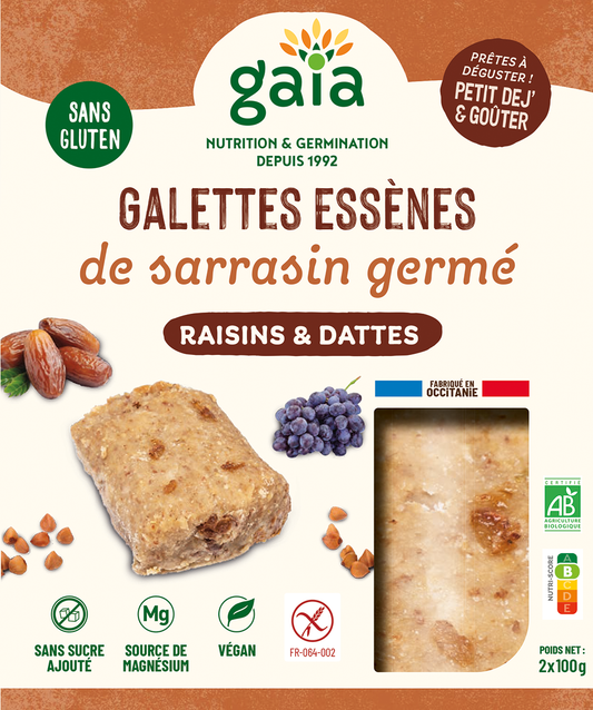 Gaia -- Galettes essènes de sarrasin germé raisins et dattes - 2 x 100 g