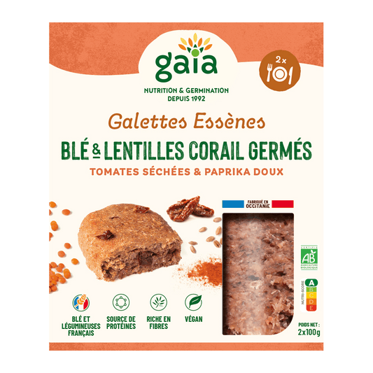 Gaia -- Galettes essènes blé & lentilles corail germés, tomates, paprika bio - 2 x 100 g