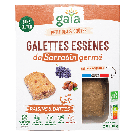 Gaia -- Galettes essènes de sarrasin germé raisins et dattes - 2 x 100 g