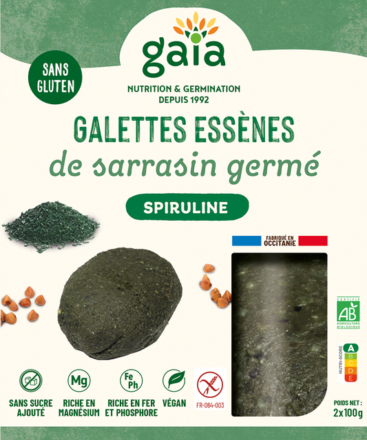 Gaia -- Galettes essènes de sarrasin germé spiruline - 2 x 100 g