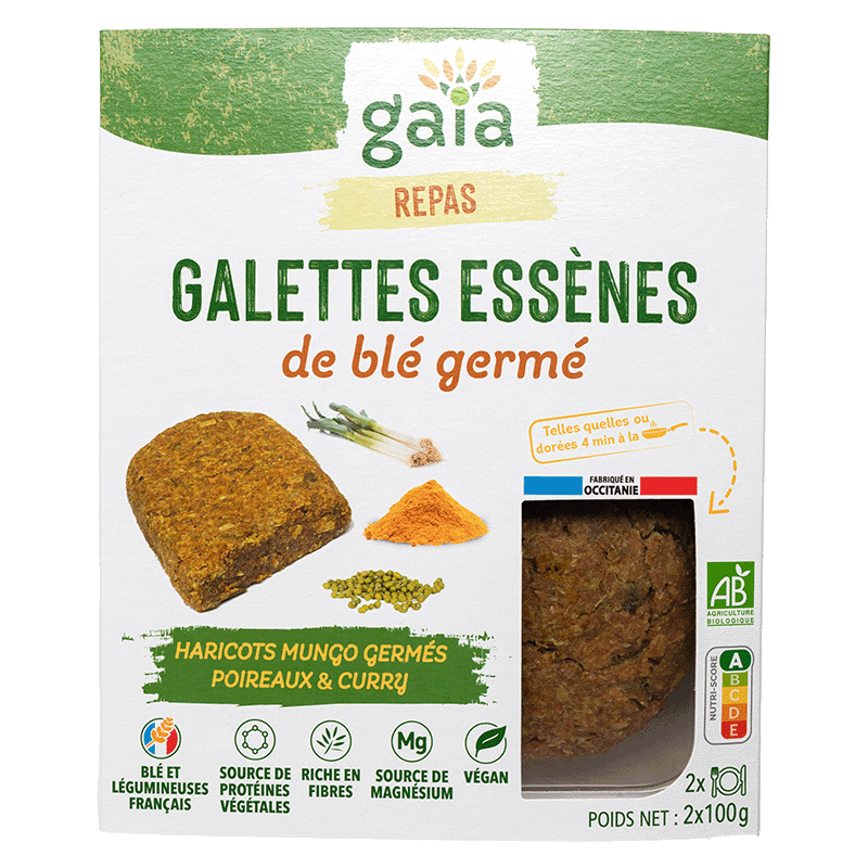 Gaia -- Galettes essènes de blé germé haricots mungo germés poireaux et curry - 2 x 100 g