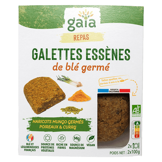 Gaia -- Galettes essènes de blé germé haricots mungo germés poireaux et curry - 2 x 100 g
