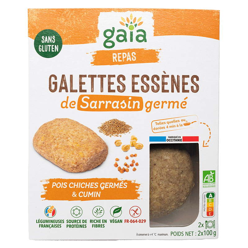 Gaia -- Galettes essènes de sarrasin germé pois chiches germés et cumin - 2 x 100 g