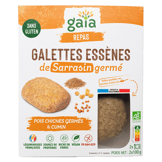 Gaia -- Galettes essènes de sarrasin germé pois chiches germés et cumin - 2 x 100 g
